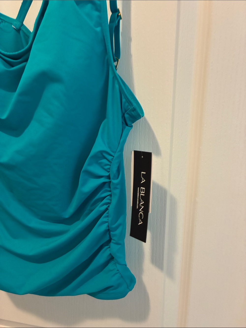 La Blanca Teal One-Shoulder Tankini Top - Picture 2 of 3